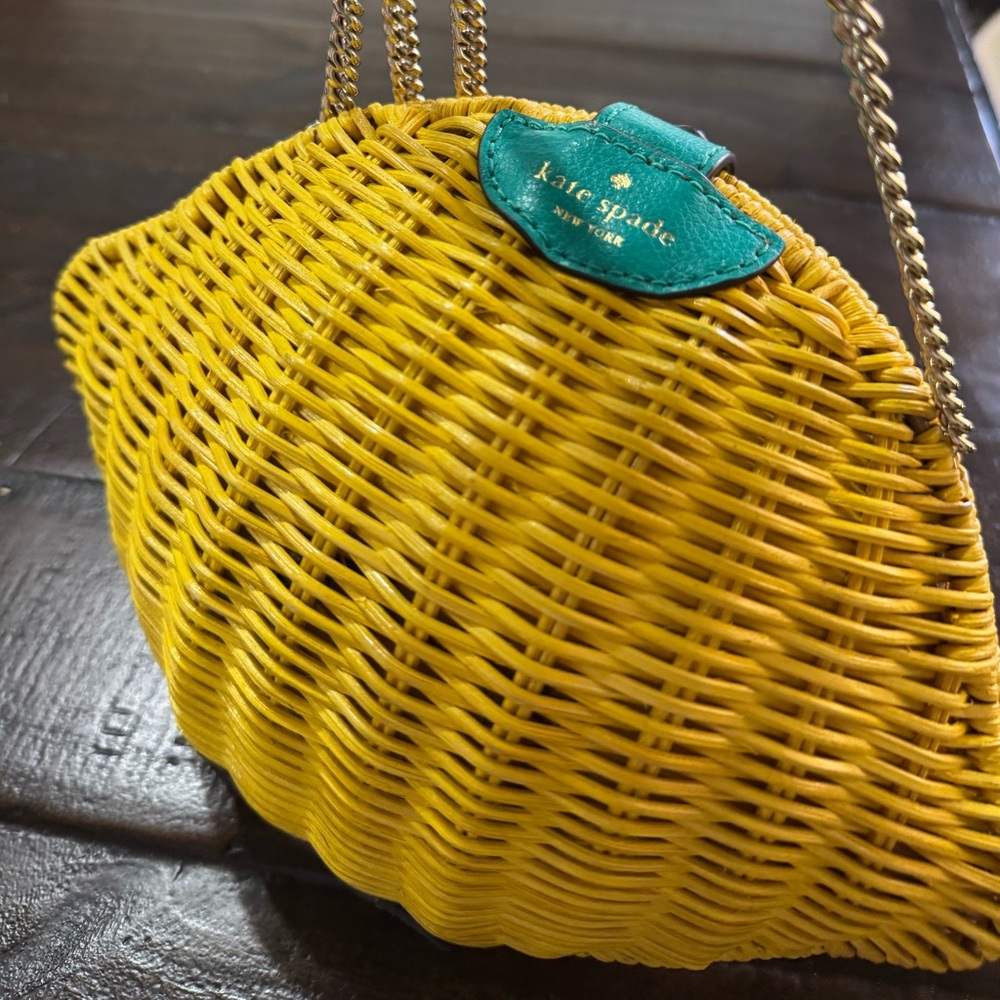 Kate Spade Yellow and Green Woven Clutch with Chain Strap